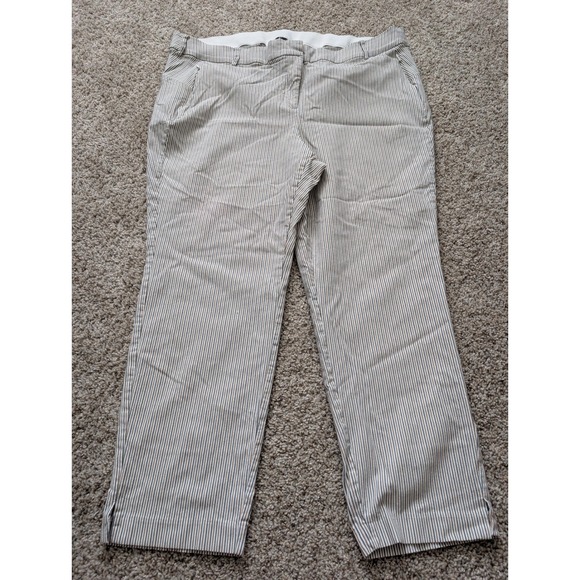 Lane Bryant Pants - Lane Bryant Striped Ankle Pants Womens 24 Plus White Navy Tan Career Trousers